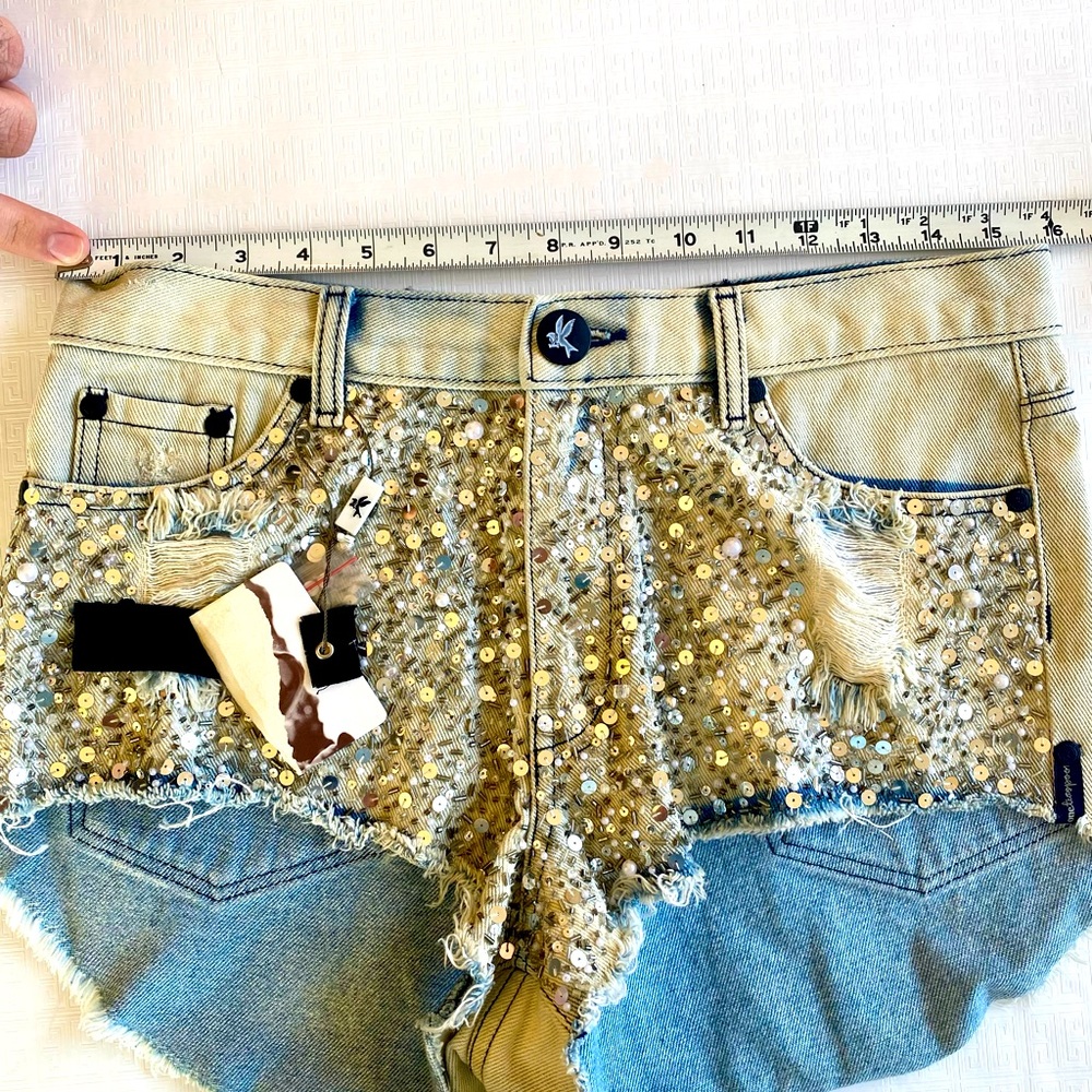 One Teaspoon Blue Jean Shorts with Sparkling Accents - Picture 10 of 15
